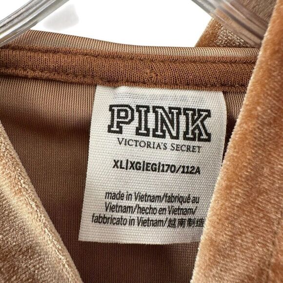 Victorias Secret Velour Track Suit Set Tan Size L XL Rhinestone Logo Lounge - Picture 9 of 10